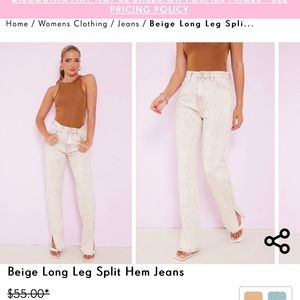 Beige Long Leg Split Hem Jeans